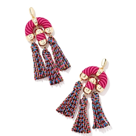 NWT Kendra Scott Masie Statement Tassle Earrings, Fashion Jewelry GOLD PINK MIX - Picture 1 of 1